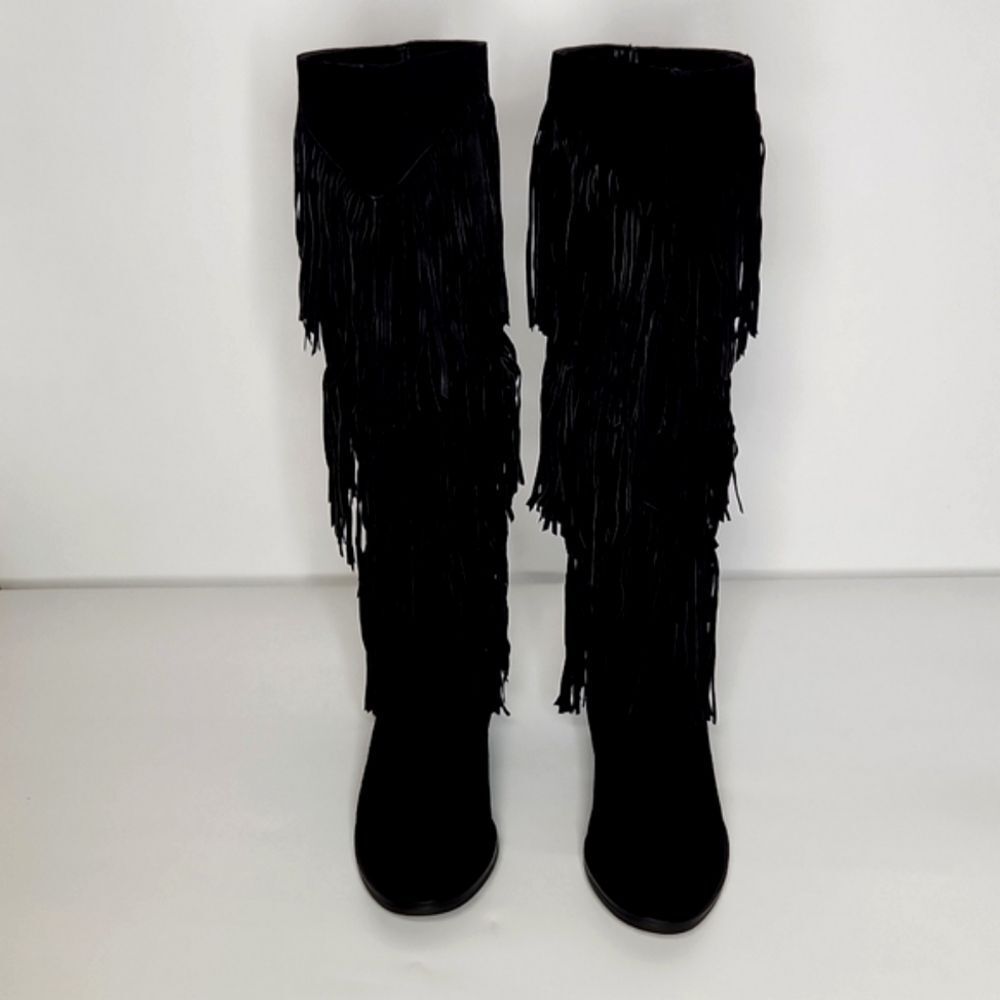 Sam Edelman Pendra Black Suede Fringe Tall knee Boots